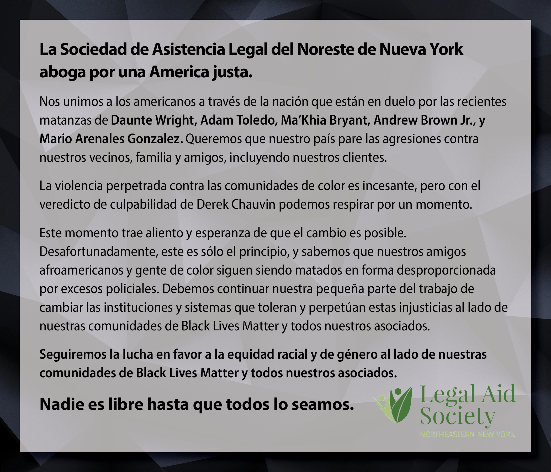 The Legal Aid Society of Northeastern New York stands for a just ...