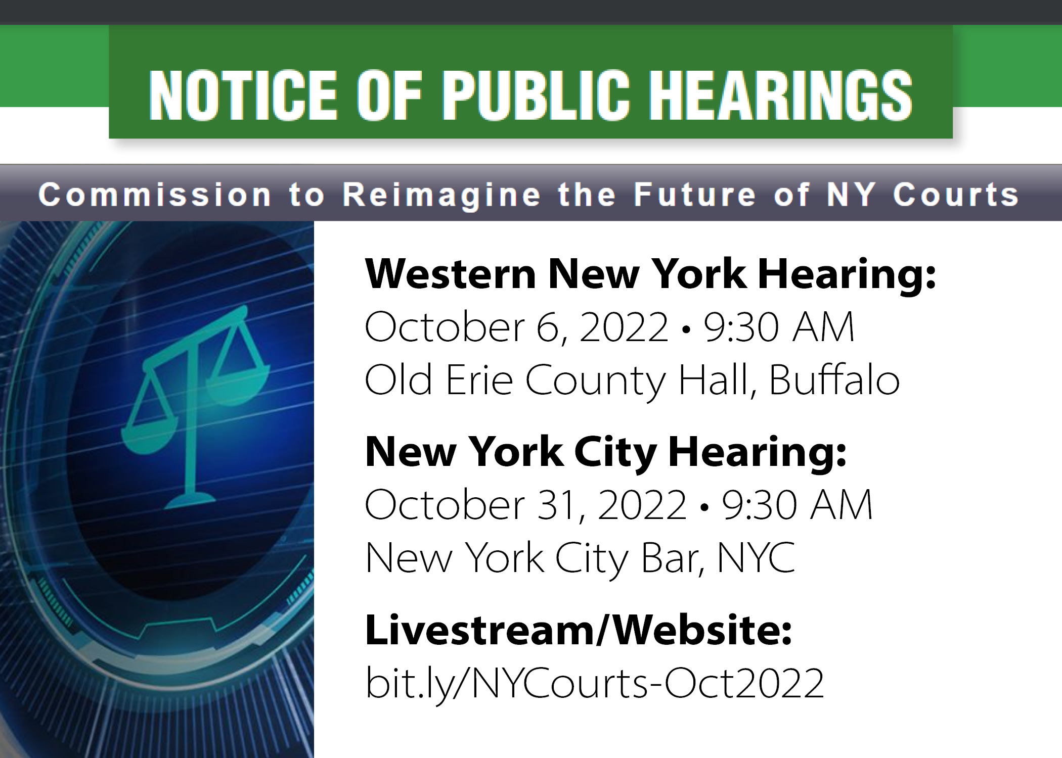 Commission to Reimagine the Future of NY Courts - Oct Hearings